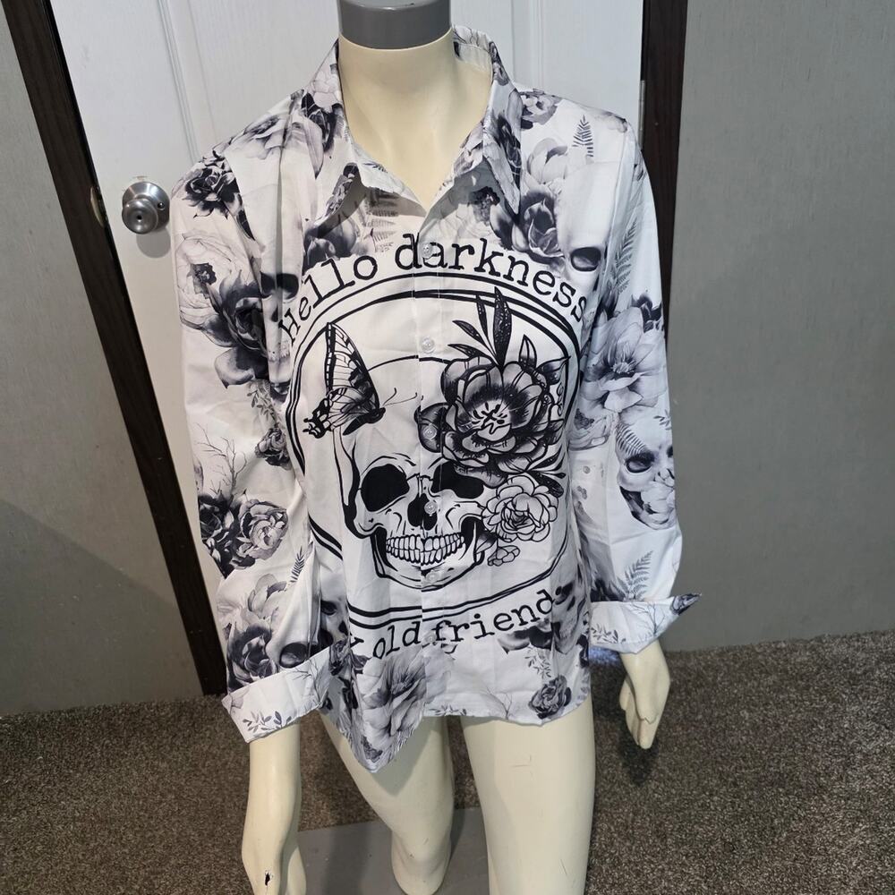 Hello darkness my old friend button down long-sleeve shirt - Picture 3 of 9